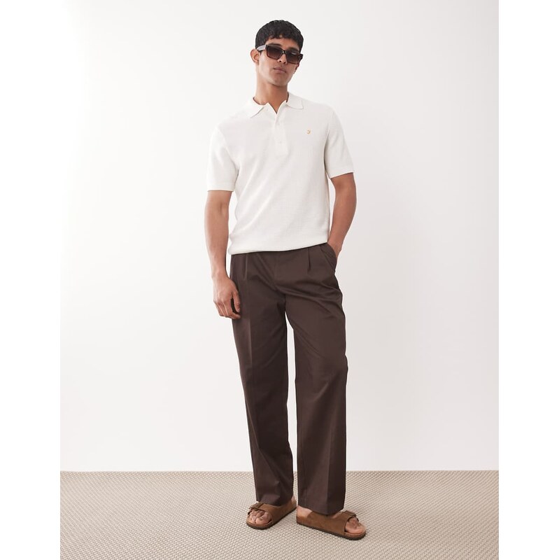 ASOS DESIGN tailored cotton rich wide leg chino trousers in dark