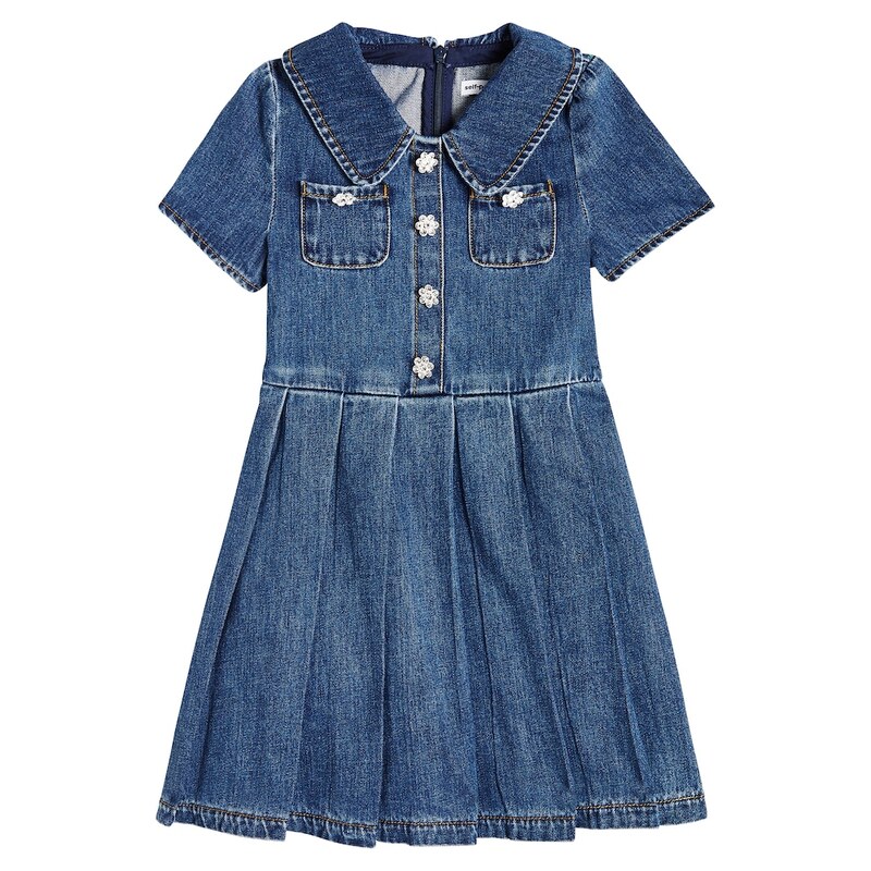 Self-Portrait Kids Pleated denim dress