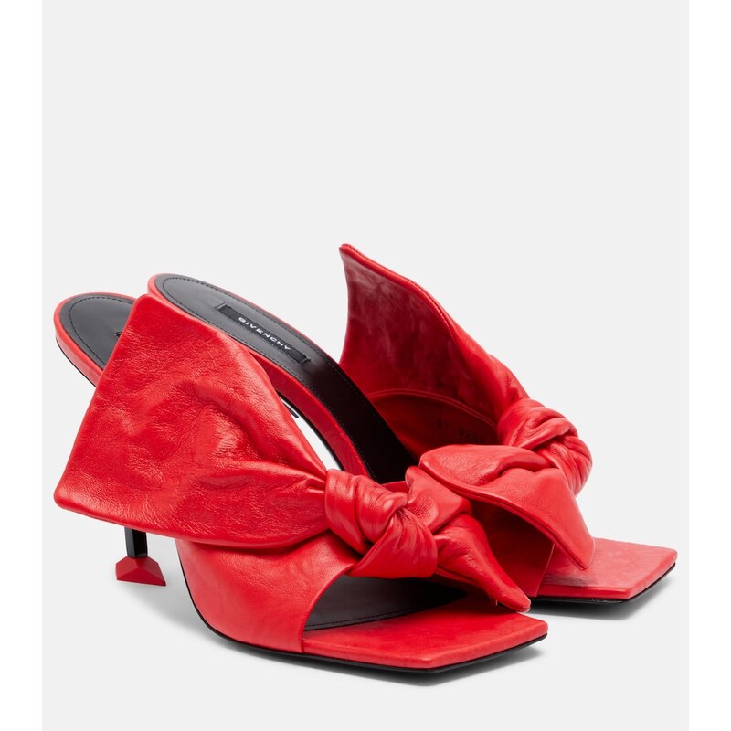 Givenchy Boudoir Bow kůže pantofle v barvě Vermillon