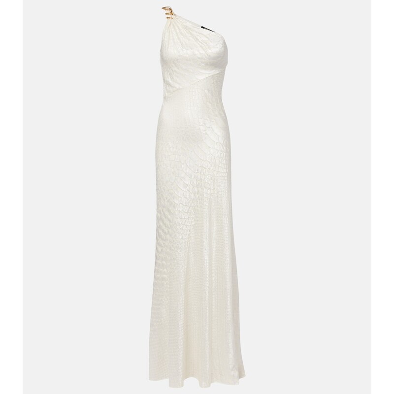Roberto Cavalli Snake-print one-shoulder gown