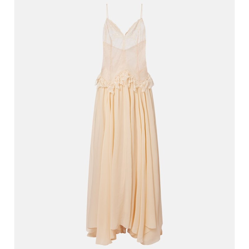 Blumarine Lace-trimmed georgette maxi dress