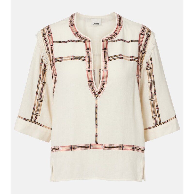 Isabel Marant Fiosa embroidered fringed silk top