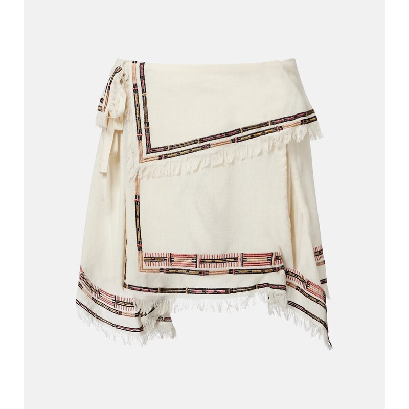 Isabel Marant Feriel embroidered fringed silk wrap skirt