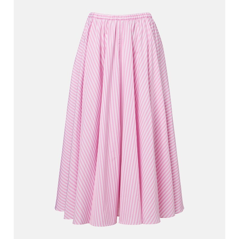 Patou Pleated striped cotton poplin midi skirt