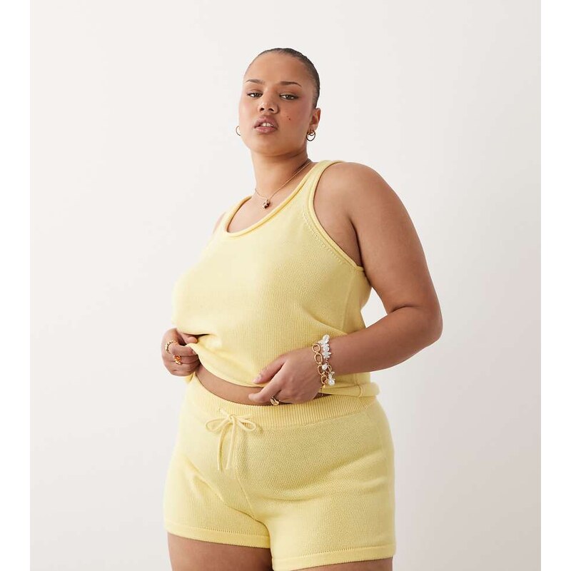 ASOS Curve ASOS DESIGN Curve cotton blend short co-ord in lemon-Yellow 115520204