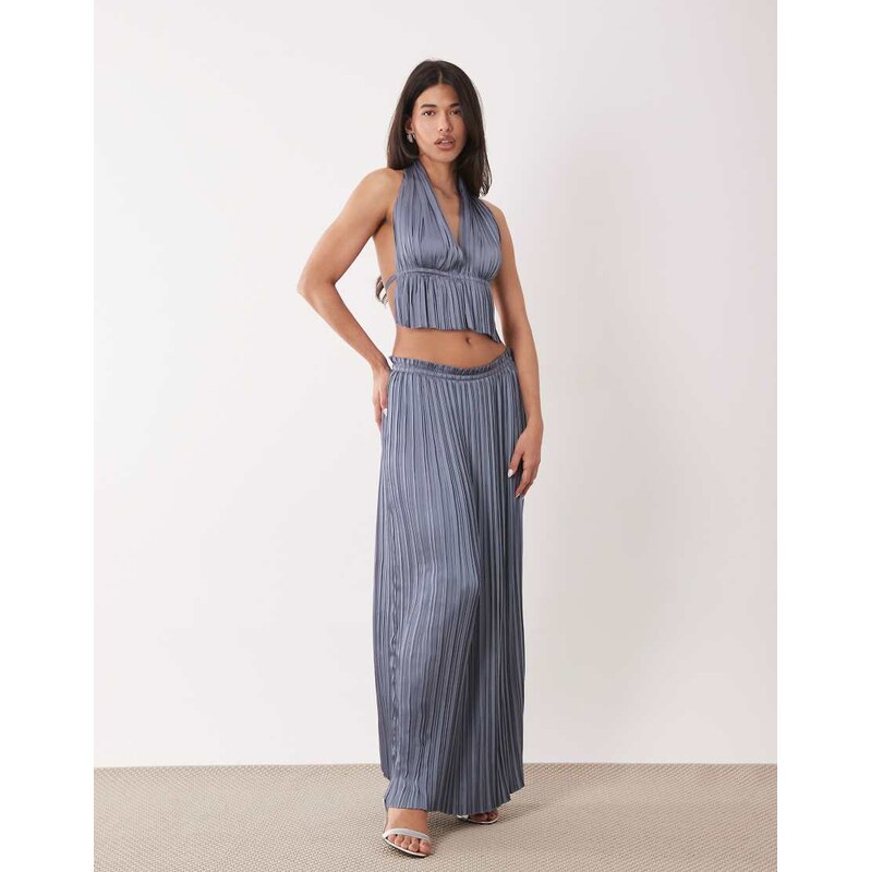 Aria Cove plisse frill waist detail maxi skirt co-ord in blue 115743933
