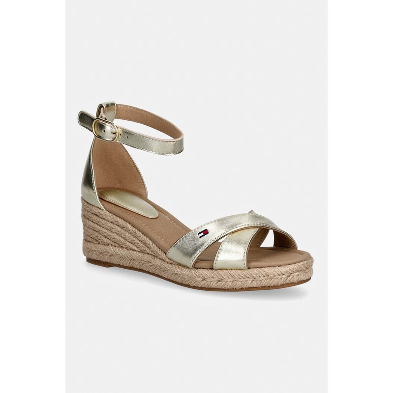 Tommy Hilfiger sandály na klínku kožené MID WEDGE ESPAD X CROSS GOLD
