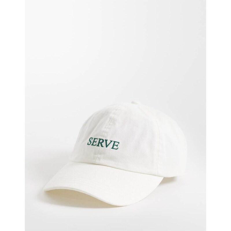 4505 washed cotton cap with tennis embroidery in vintage white 115123114