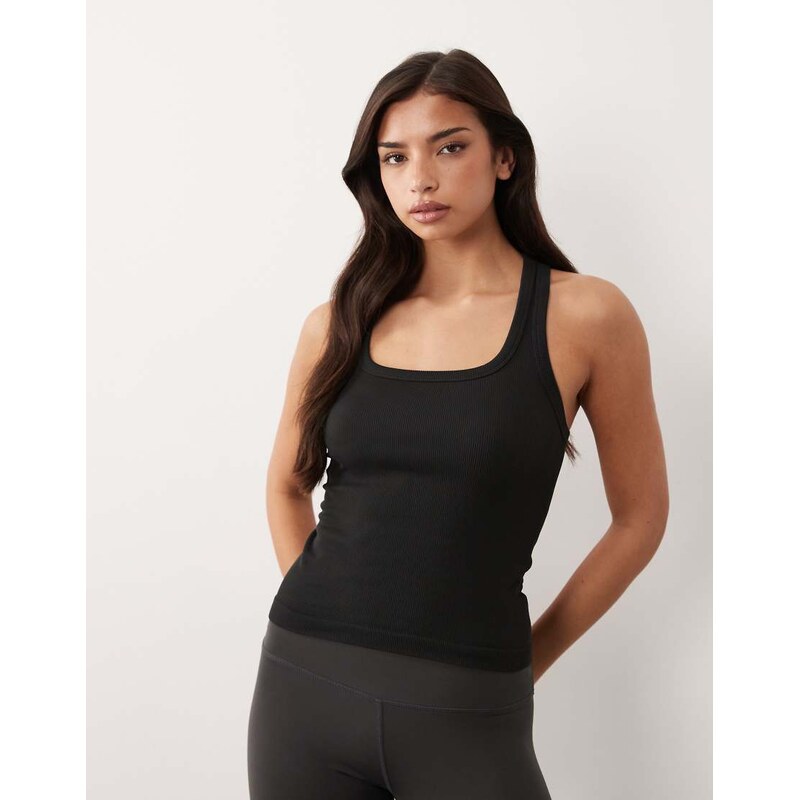 4505 seamless rib scoop neck vest with racer back in black