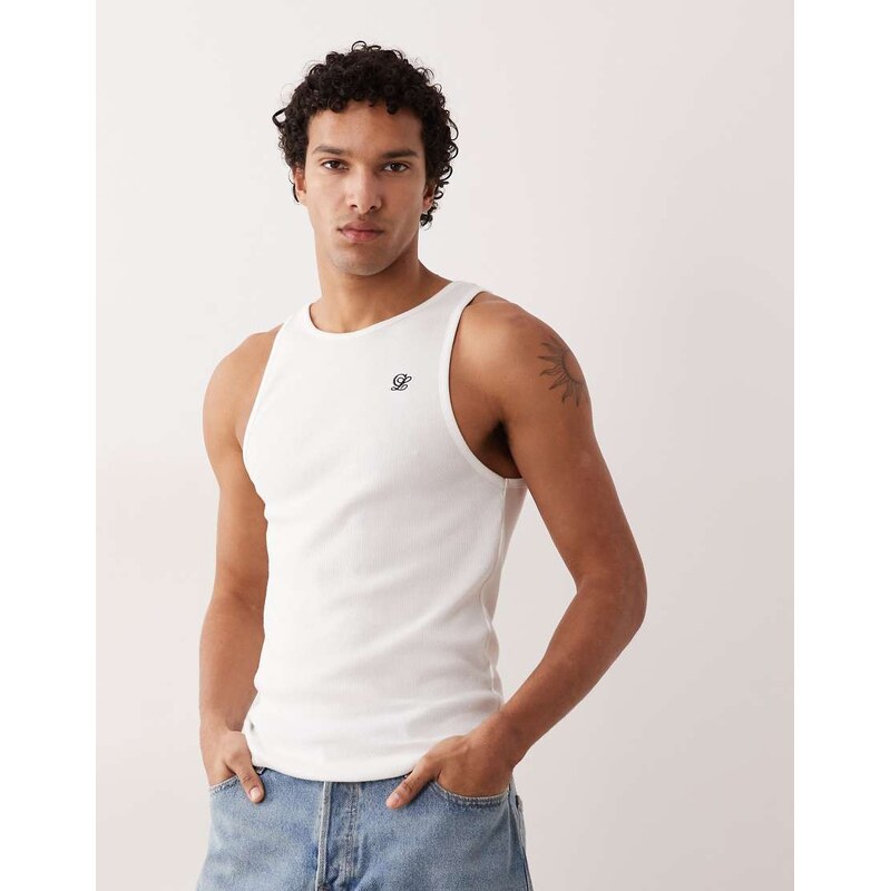 ASOS DESIGN heavyweight muscle fit vest with embroidery in white