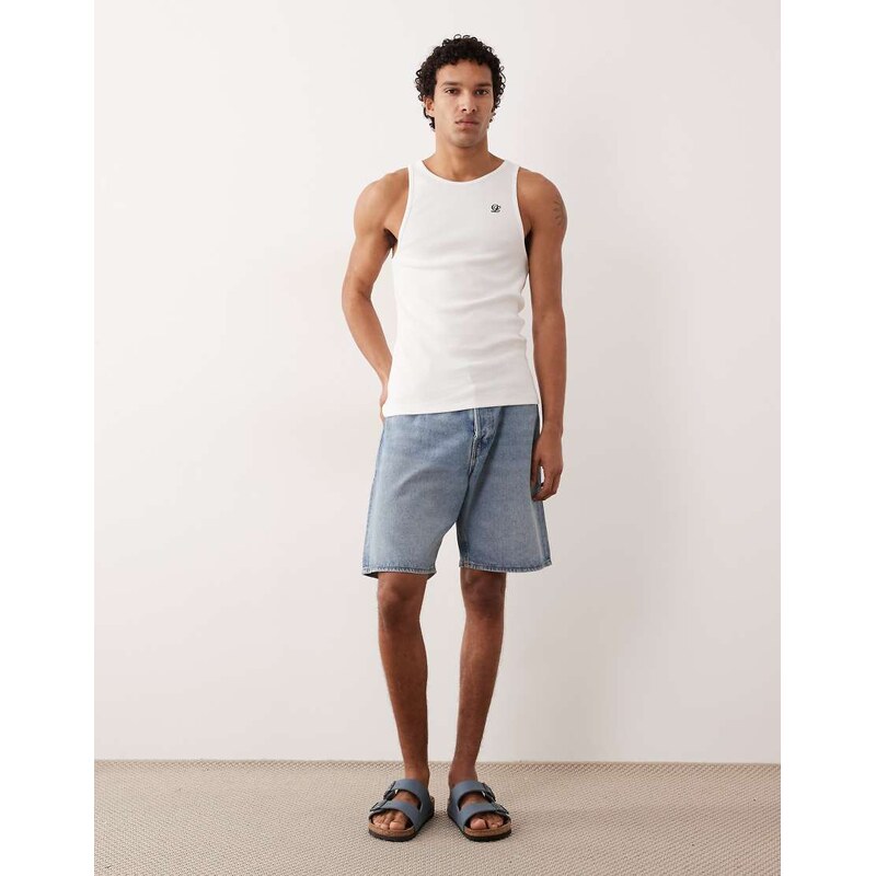 ASOS DESIGN heavyweight muscle fit vest with embroidery in white