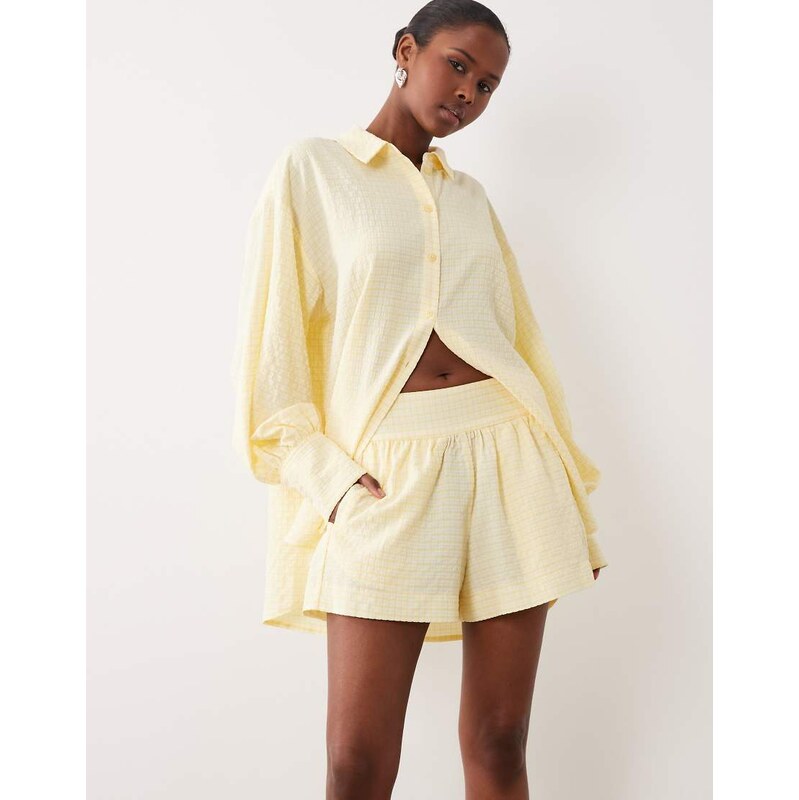 ASOS DESIGN pull on shorts in yellow gingham