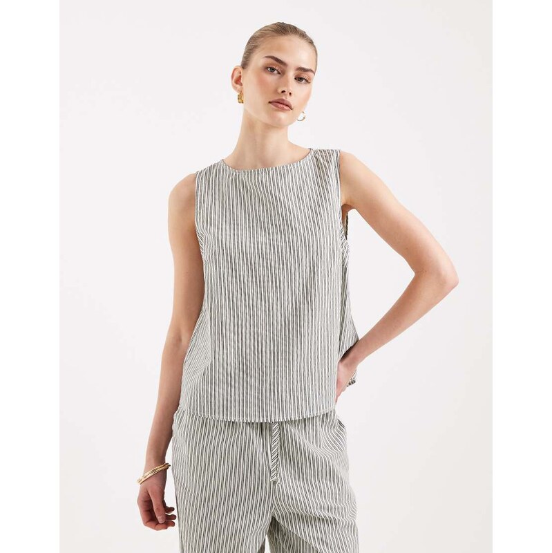ASOS DESIGN shell button back top co-ord in grey and cream