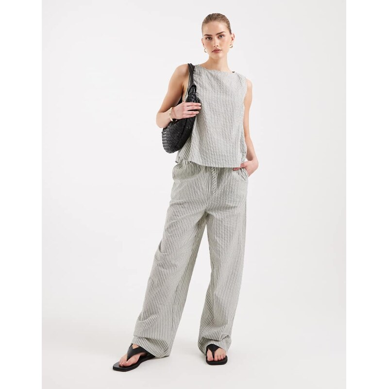 ASOS DESIGN pull on trousers co-ord in grey and cream stripe