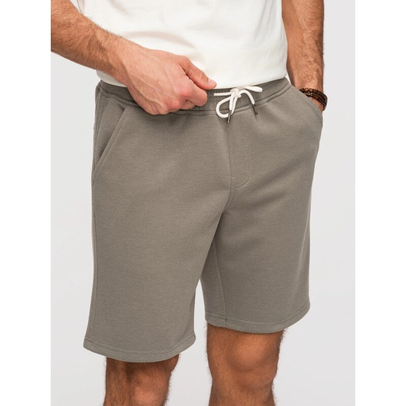 Ombre Clothing Pletené khaki pánské šortky V4 SRSK-0124