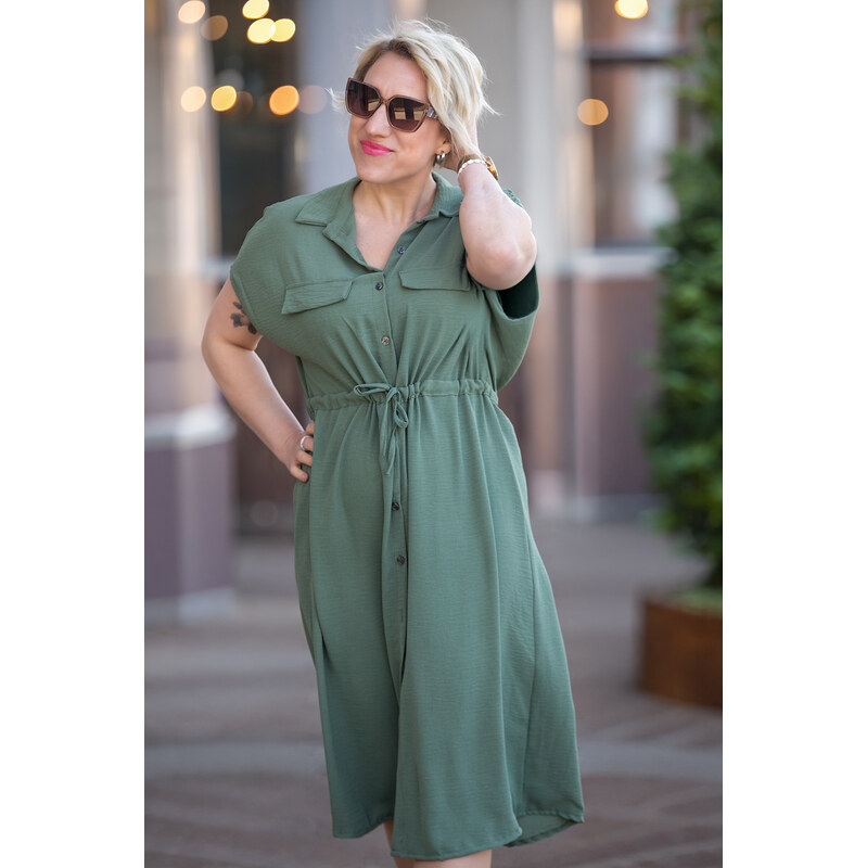 Italy fashion Košilové šaty CASCADA Barva: Khaki, Velikost: UNI: