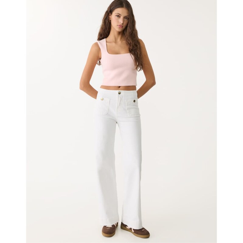 Stradivarius D77 minimalist trousers with pockets in white