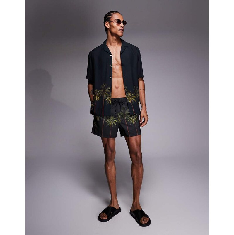 ASOS DESIGN co-ord relaxed revere shirt with palm tree placement