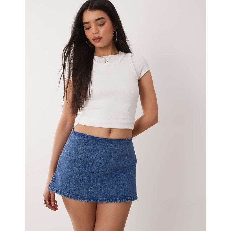 ASOS DESIGN denim mini skirt skort in mid blue