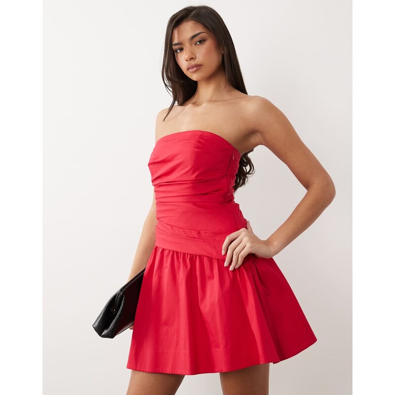 Forever New cotton bandeau mini dress in raspberry-Pink