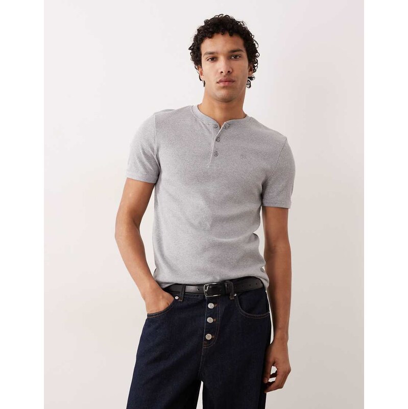 ASOS DESIGN heavyweight muscle fit henley t-shirt with chest