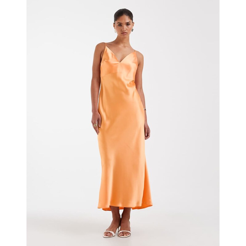 ASOS DESIGN high apex satin midi dress in light orange