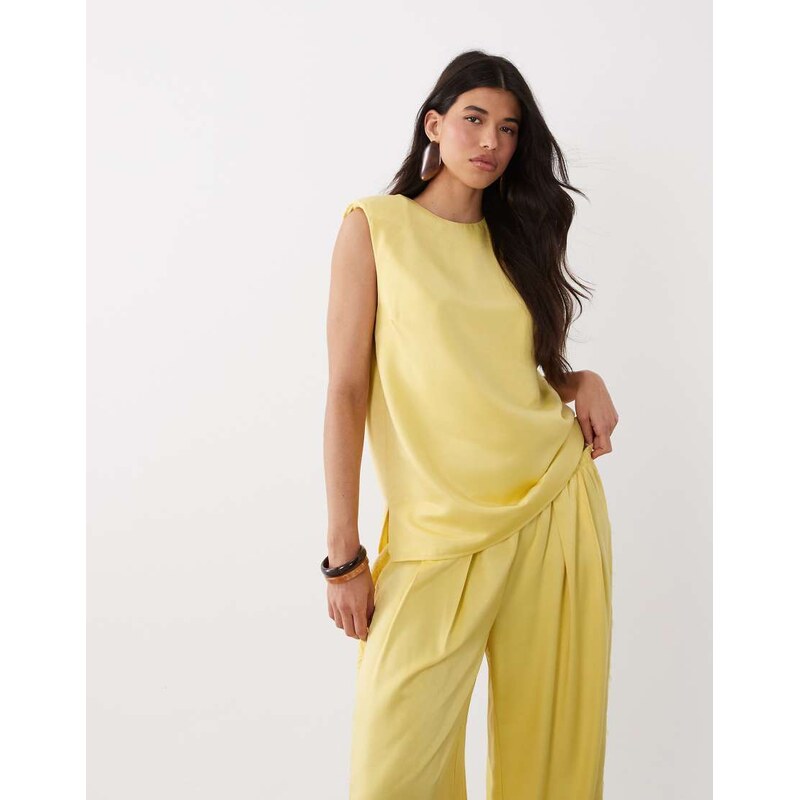 ASOS DESIGN tailored woven oversized tee in lemon yellow-White