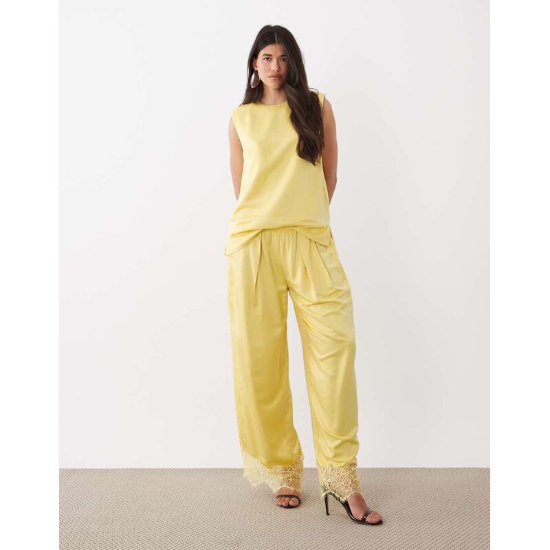 ASOS DESIGN tailored woven oversized tee in lemon yellow-White
