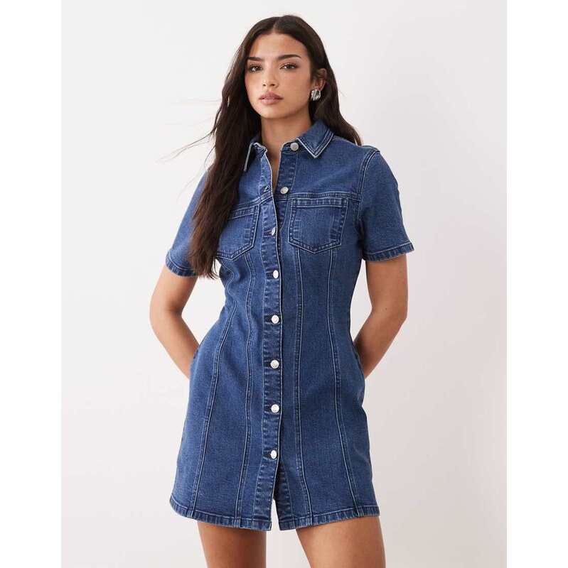 ASOS DESIGN denim fitted shirt mini dress in rich blue