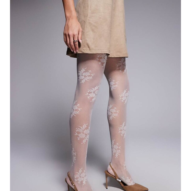 Kaiia exclusive sheer lace tights in white 115129249