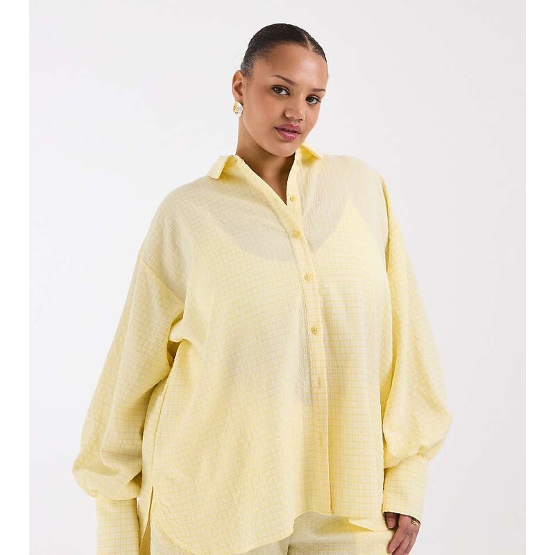 ASOS Curve ASOS DESIGN Curve shirt in yellow gingham 115524901