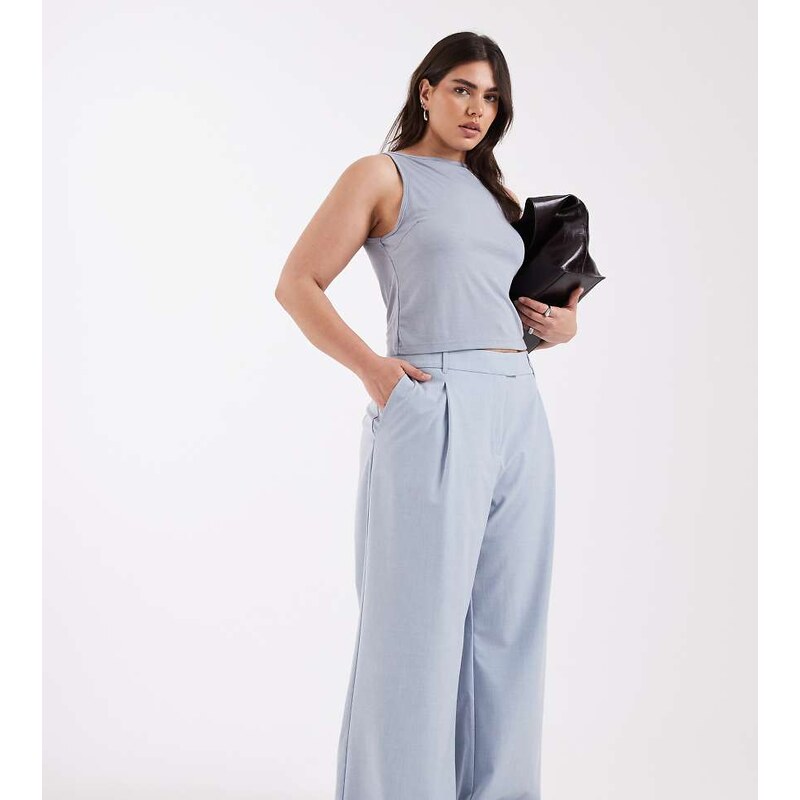 ASOS DESIGN Curve tailored low rise relaxed trouser in soft blue