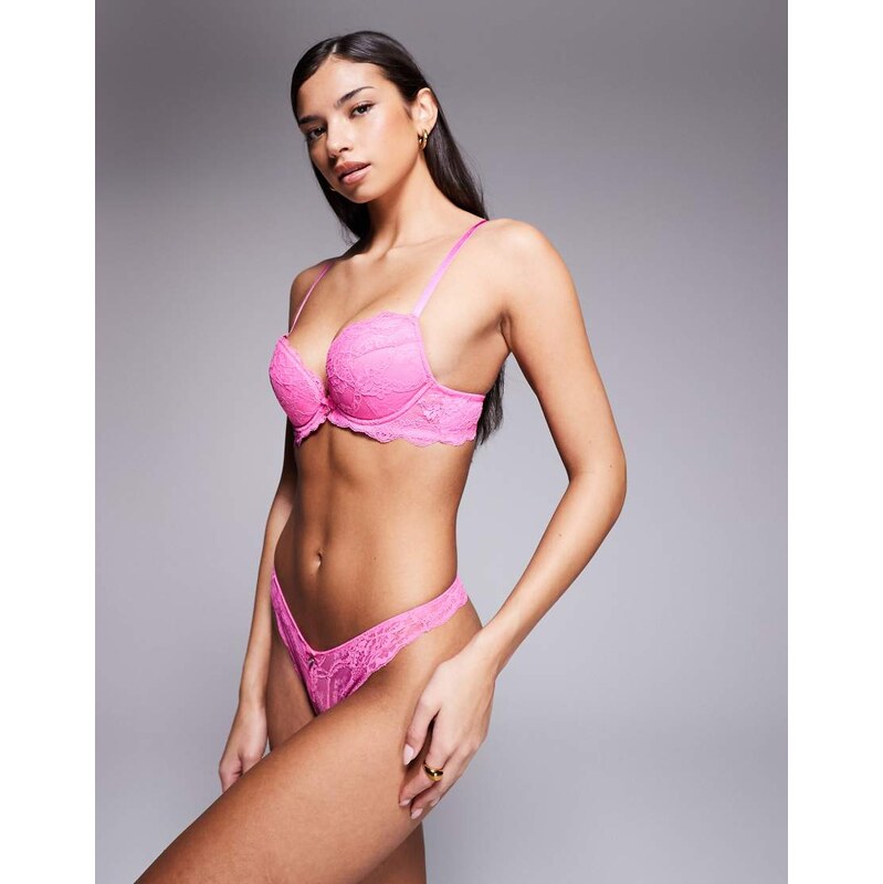 Boux Avenue Mollie floral lace thong in hot pink 115521798