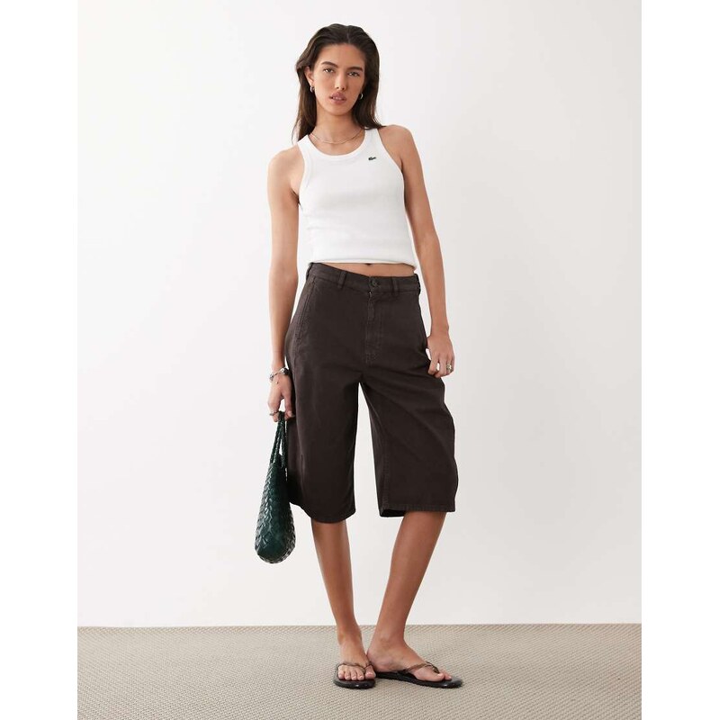 ARKET pure cotton barrel leg longline shorts in brown