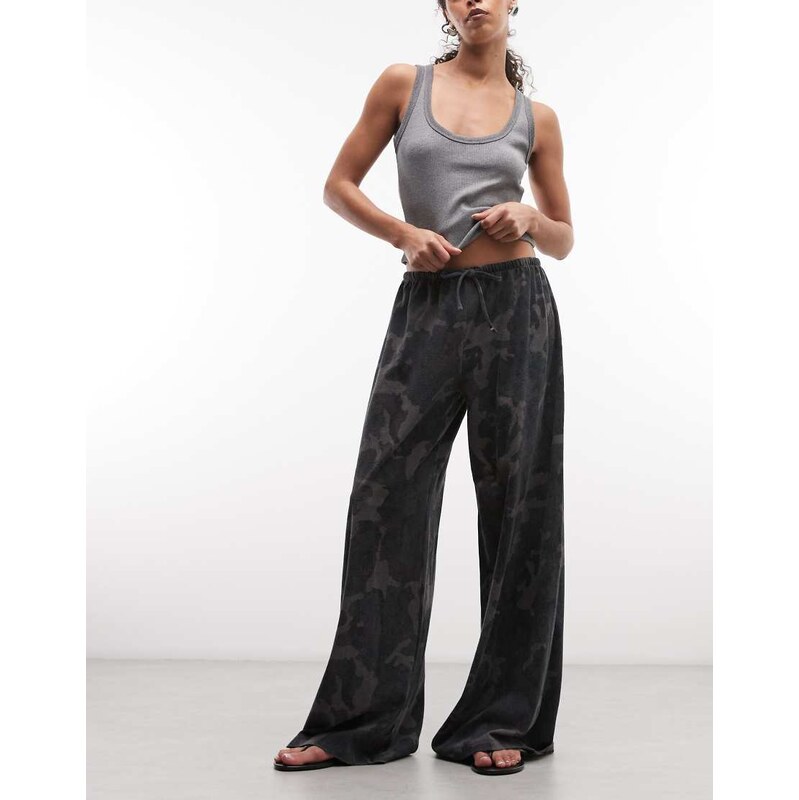 Weekday wide leg drape trousers in camo print-Green