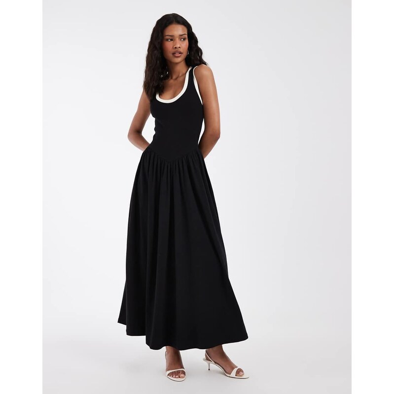 ASOS DESIGN contrast trim midi dress in monochrome-Multi