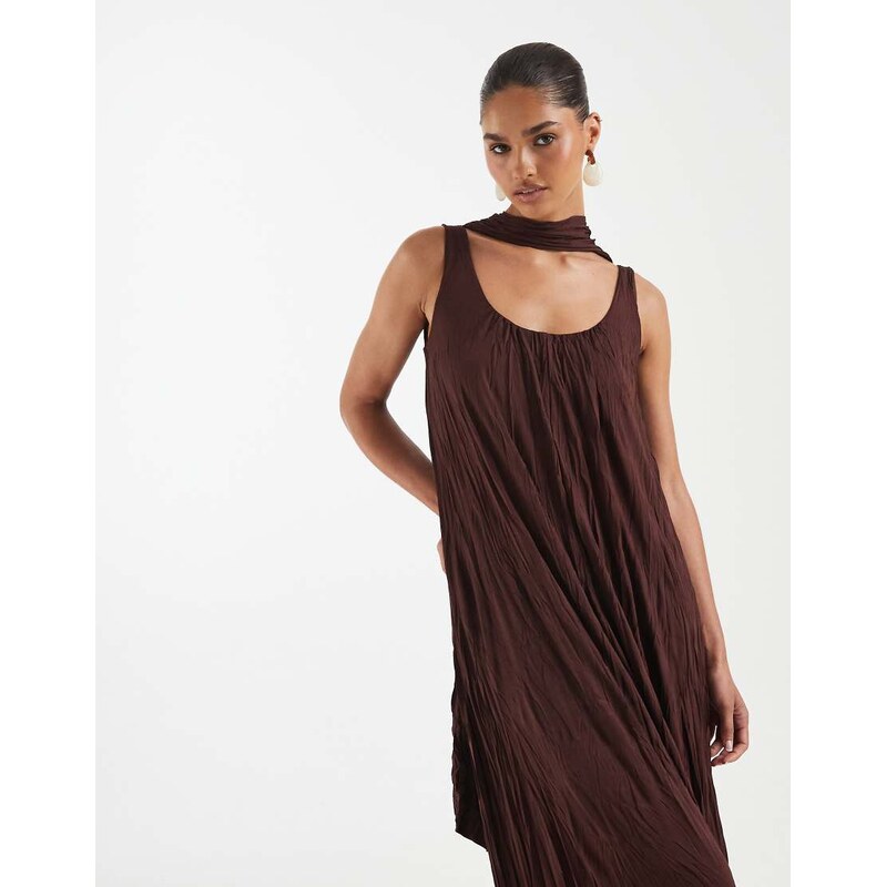 ASOS DESIGN crinkle scoop neck maxi dress with scarf detail in