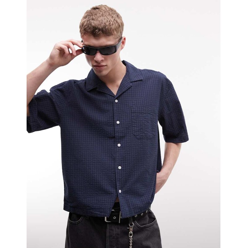 Weekday oversized short sleeve shirt in navy and blue check