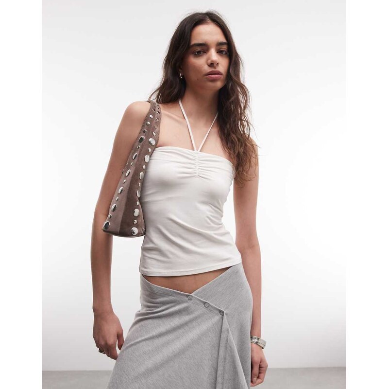 Monki tie back halter top in white