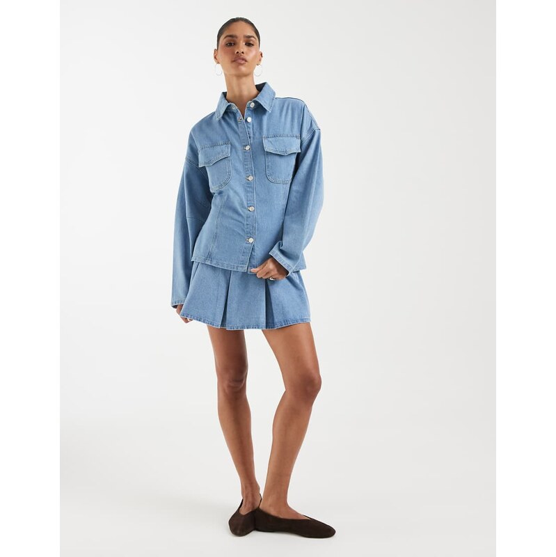 ASOS DESIGN batwing denim jacket in light wash bleach-Blue 115129328