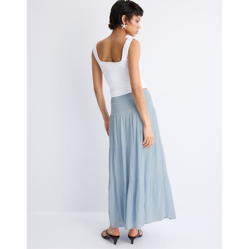 Stradivarius Panelled skirt with metallic thread in sky blue 115156016