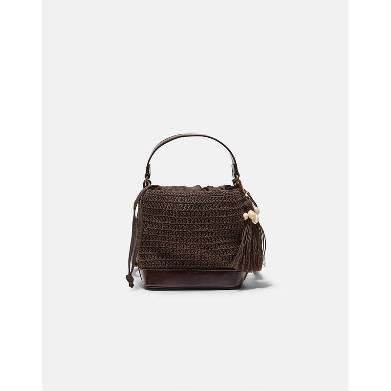 Stradivarius Combined crochet bucket bag in brown