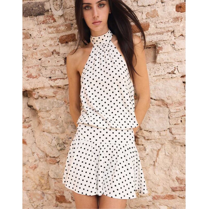 Stradivarius Halter dress in polka dot-Grey