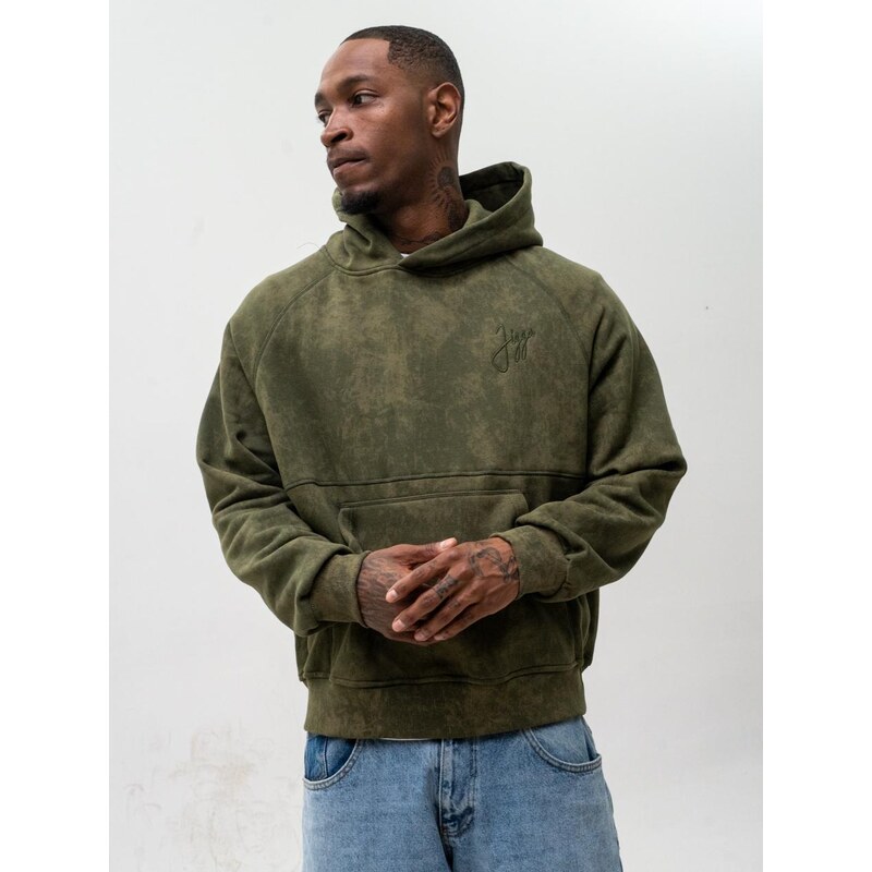Pánská oversized mikina s kapucí vypraná zelená Jigga Wear