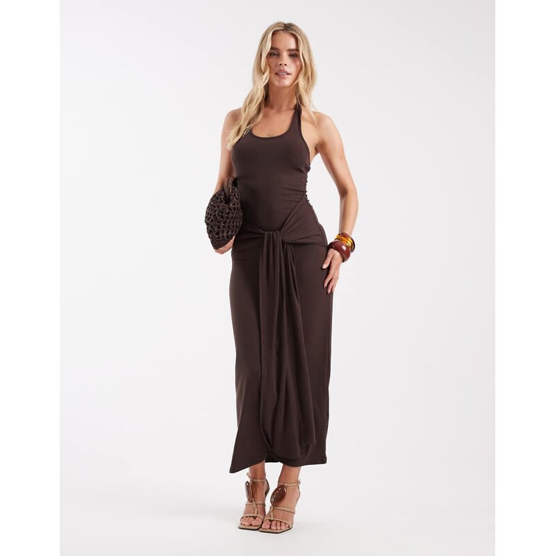 4th & Reckless Petite soft jersey scoop neck halterneck drape tie 115132103
