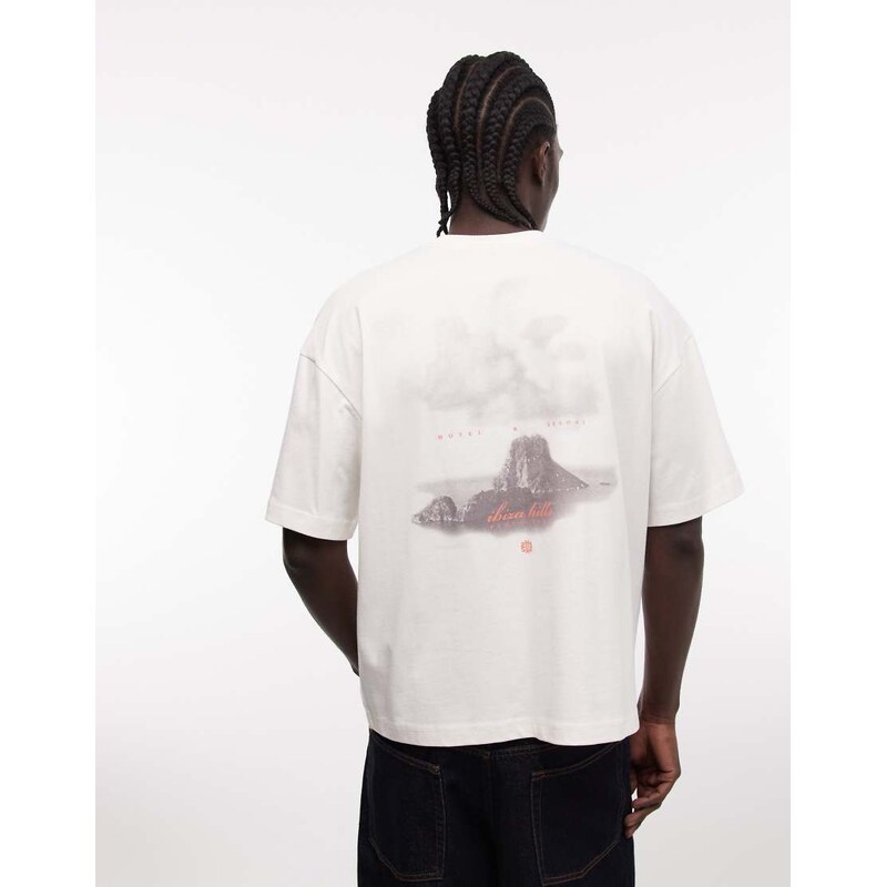 Faded Store logo t-shirt with ibiza hills back print in chalk