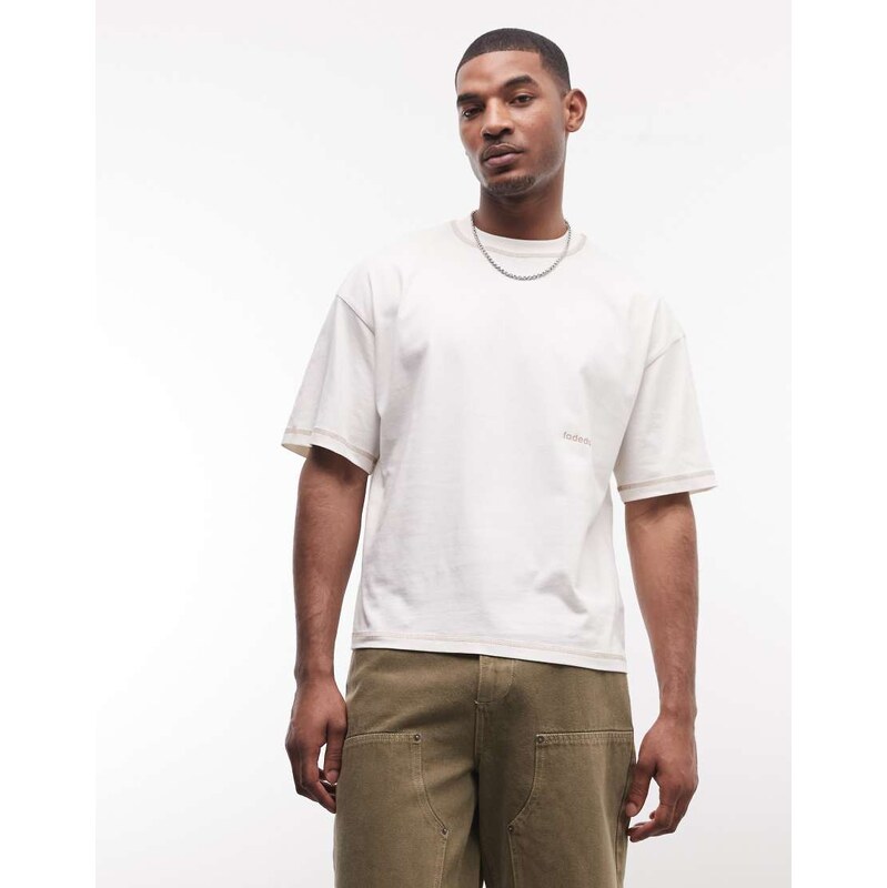 Faded Store logo t-shirt in cream-White
