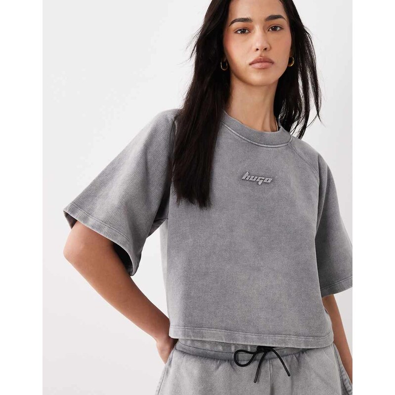 HUGO Blue dorlina chest logo relaxed fit co-ord sweatshirt in grey 115132246