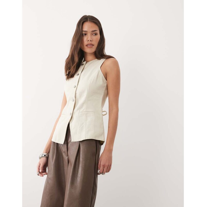 Threadbare crew neck denim waistcoat in ecru-White 115515756