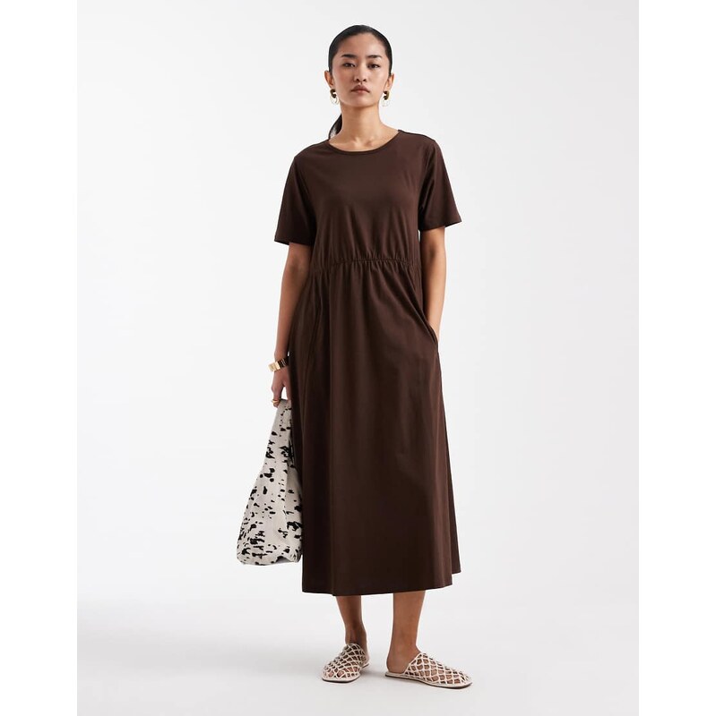 Threadbare jersey short sleeve midi dress in chocolate brown